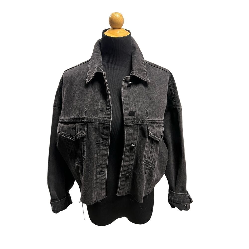ALL:ROW BLACK DENIM CUTOFF JACKET SIZE LARGE